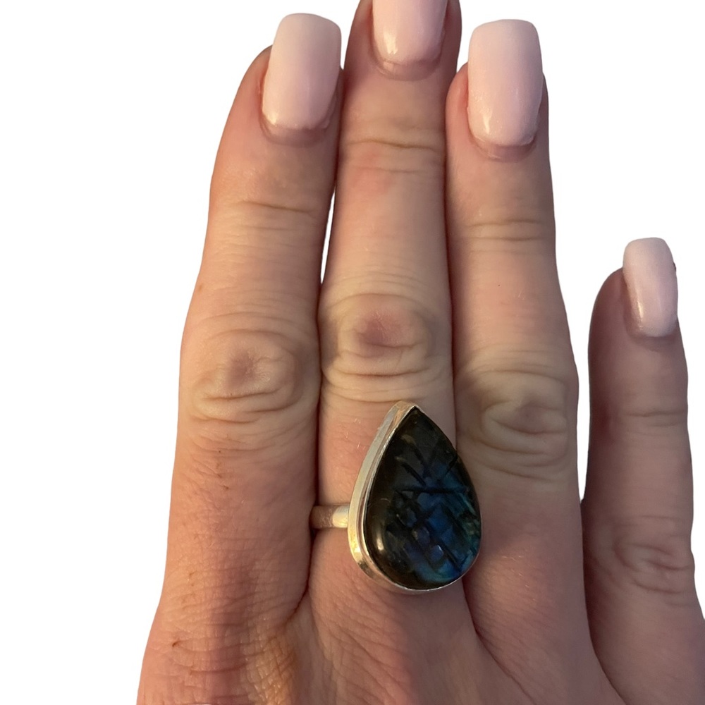 Carved Labradorite Ring Size 8.5